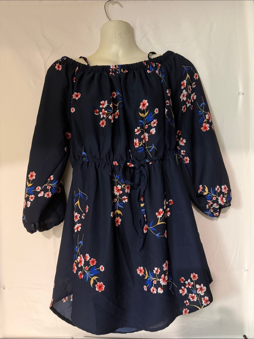 Blush Navy Floral Off-Shoulder Tie-Waist Blouse